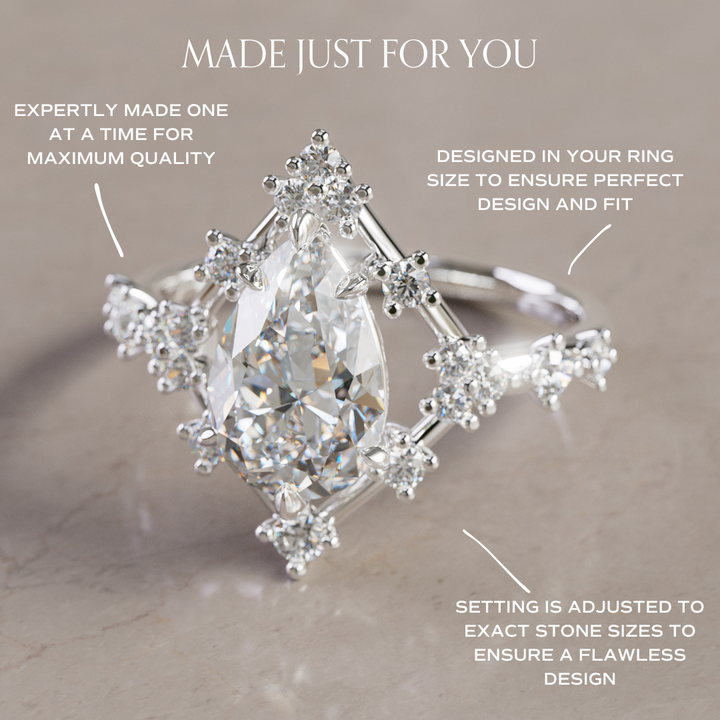 Celestial Engagement Ring Round shape with Diamond Halo and 2ct Round Diamond By Valley Rose