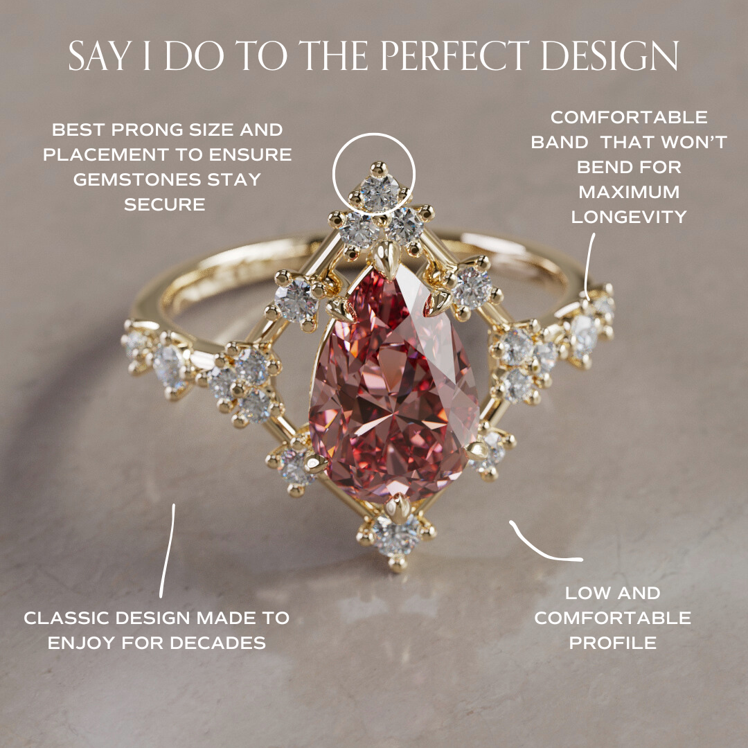Unique Halo Engagement Ring with Pear Pink Diamond By Valley Rose