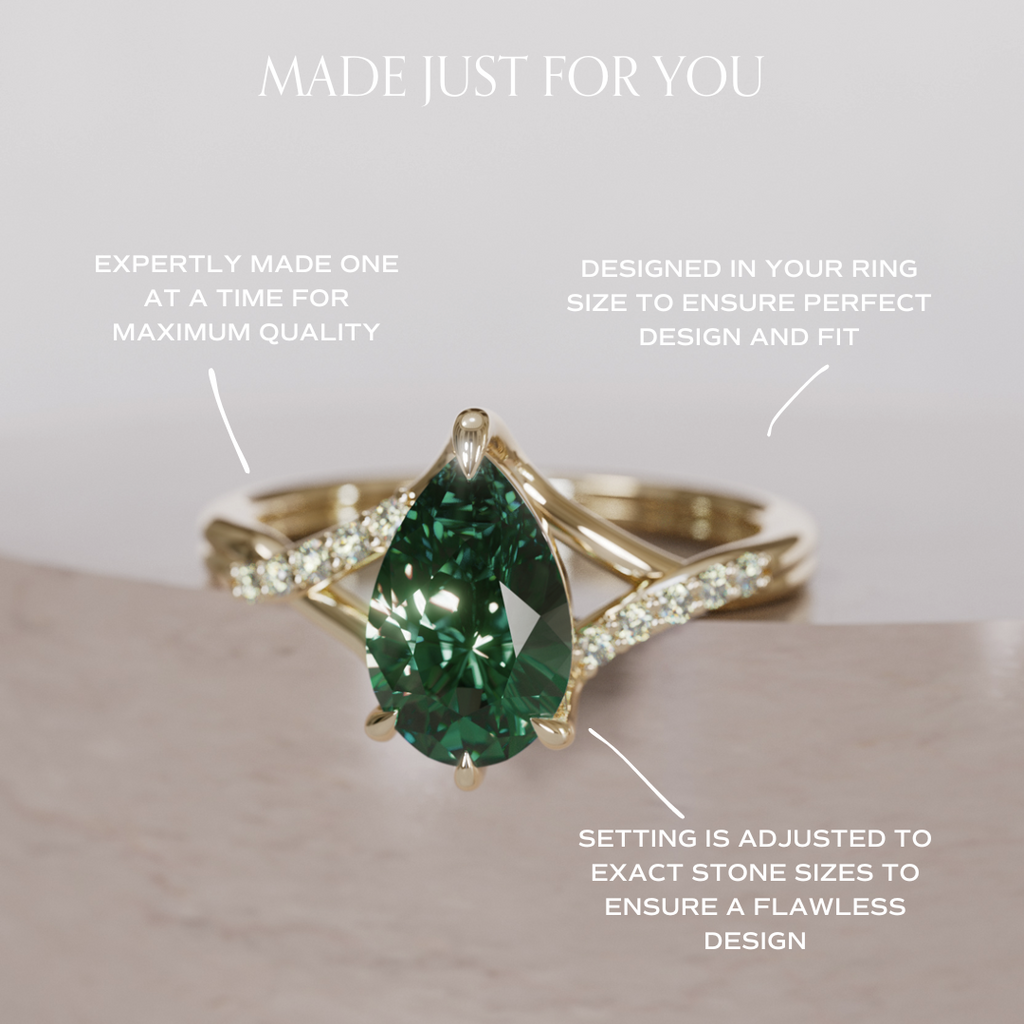 Fairytale Engagement Ring with Pear Green Sapphire Diamond Crossover By Valley Rose