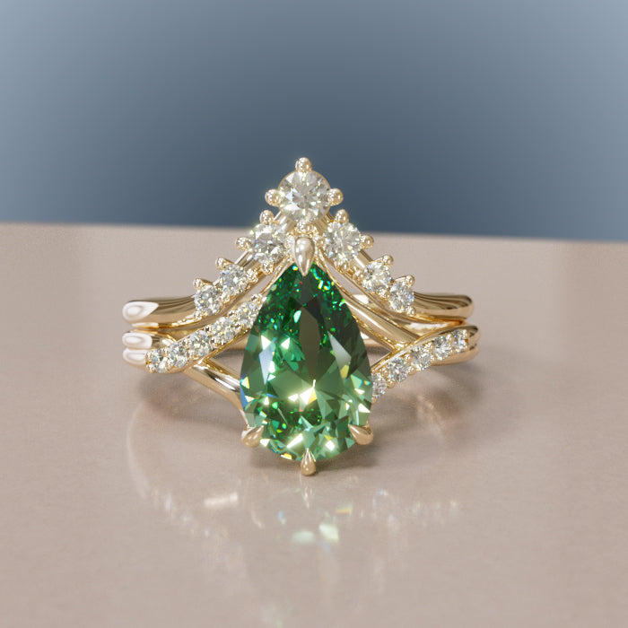 Fairytale Engagement Ring with Pear Green Sapphire Diamond Crossover By Valley Rose