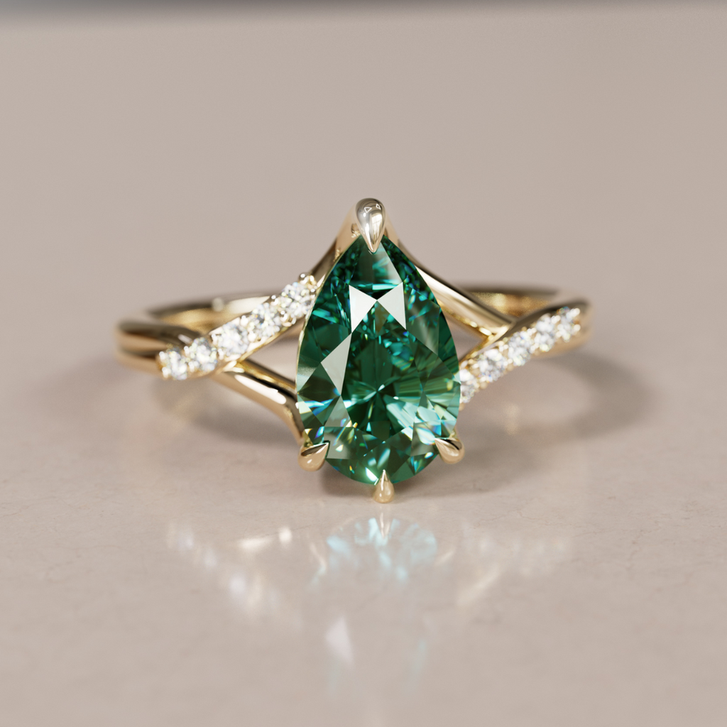 Fairytale Engagement Ring with Pear Green Sapphire Diamond Crossover By Valley Rose