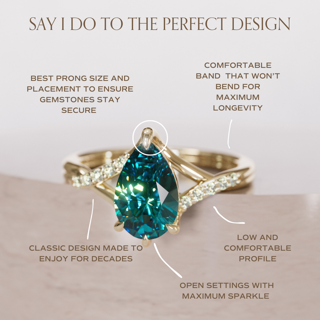 Fairytale Engagement Ring with Pear Teal Sapphire and split shank By Valley Rose