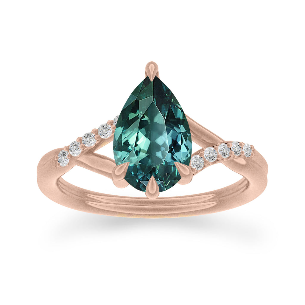 Fairytale Engagement Ring with Pear Teal Sapphire and split shank By Valley Rose