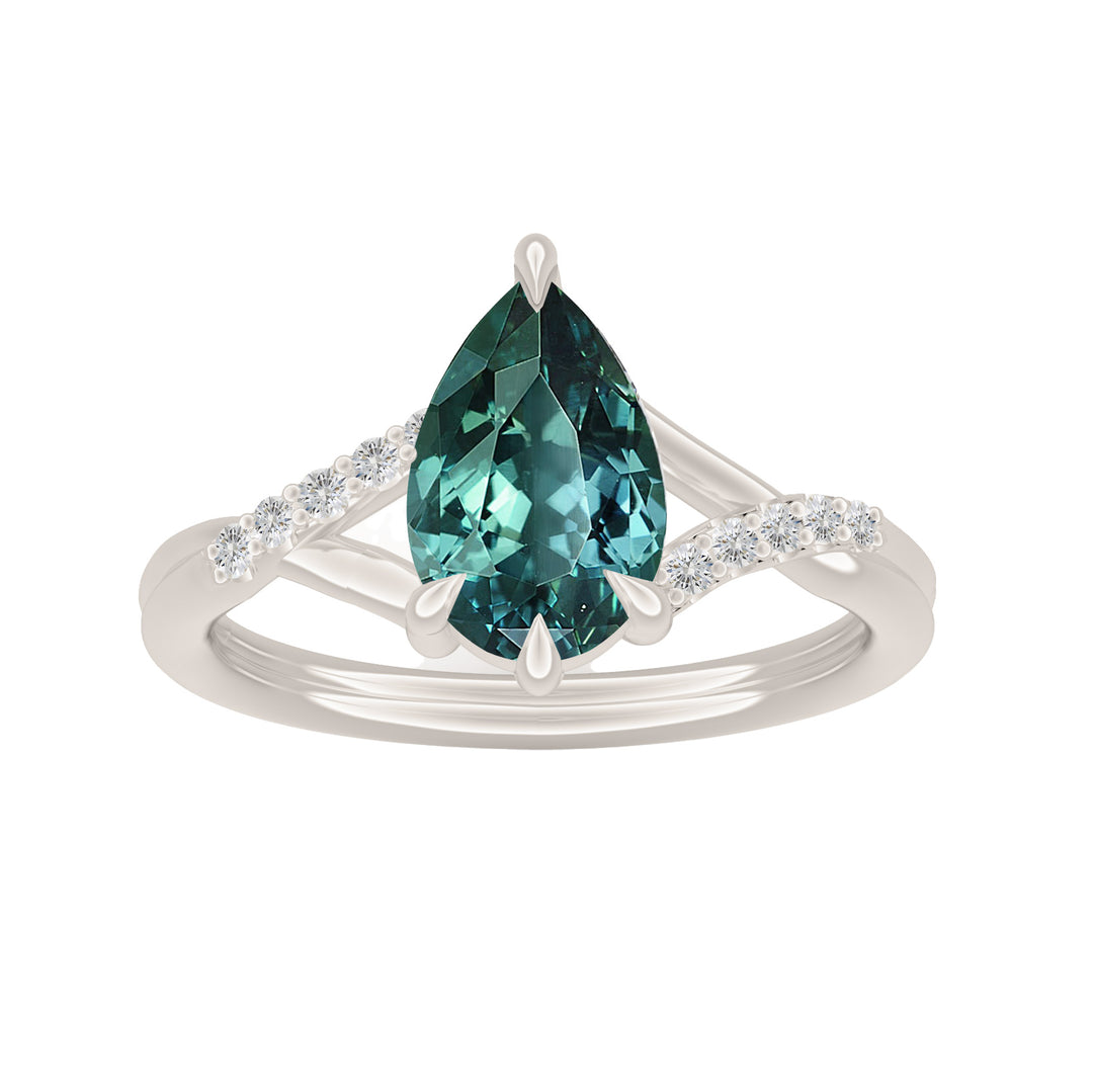Fairytale Engagement Ring with Pear Teal Sapphire and split shank By Valley Rose