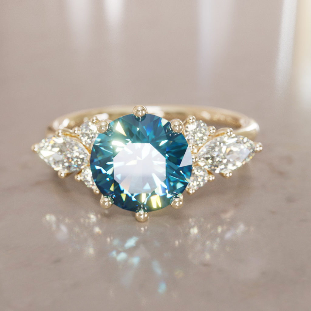 Fairytale Engagement Ring with Round Blue Sapphire and Diamonds By Valley Rose