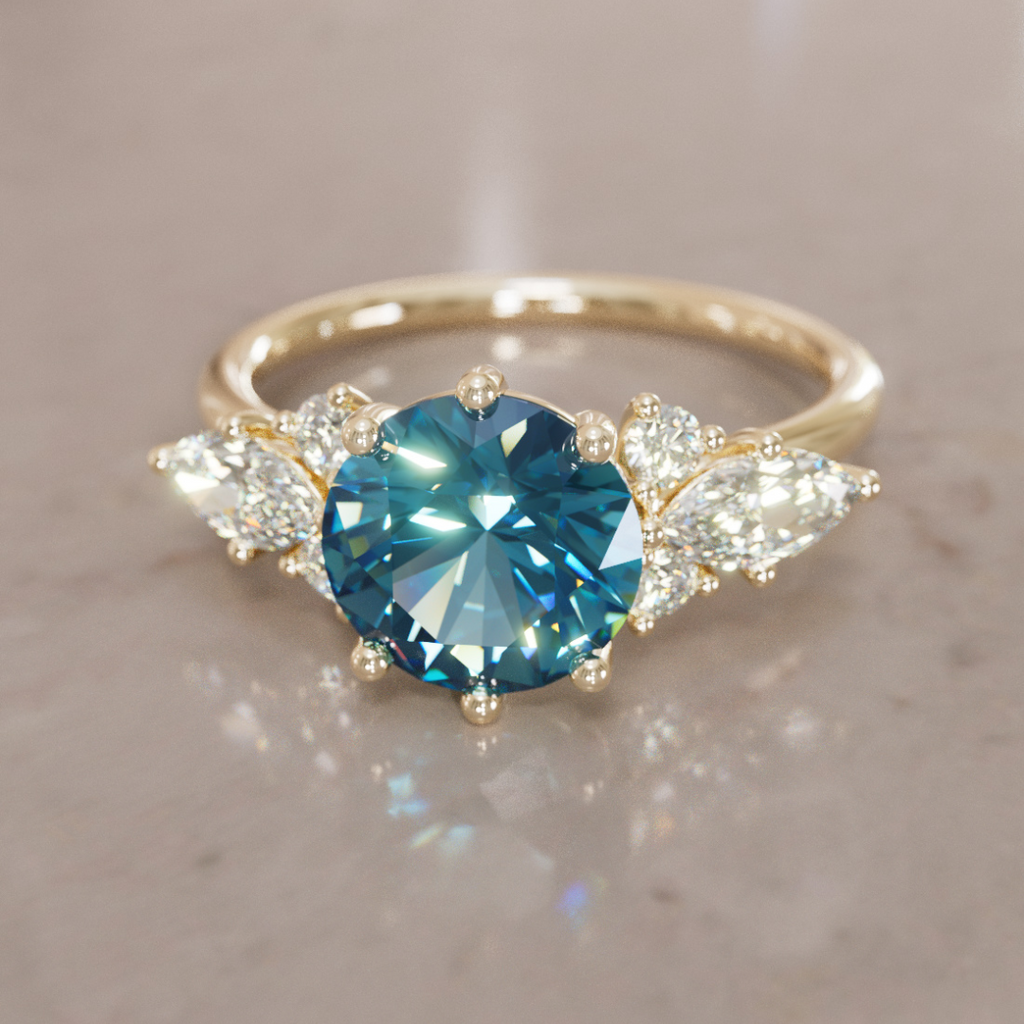 Fairytale Engagement Ring with Round Blue Sapphire and Diamonds By Valley Rose