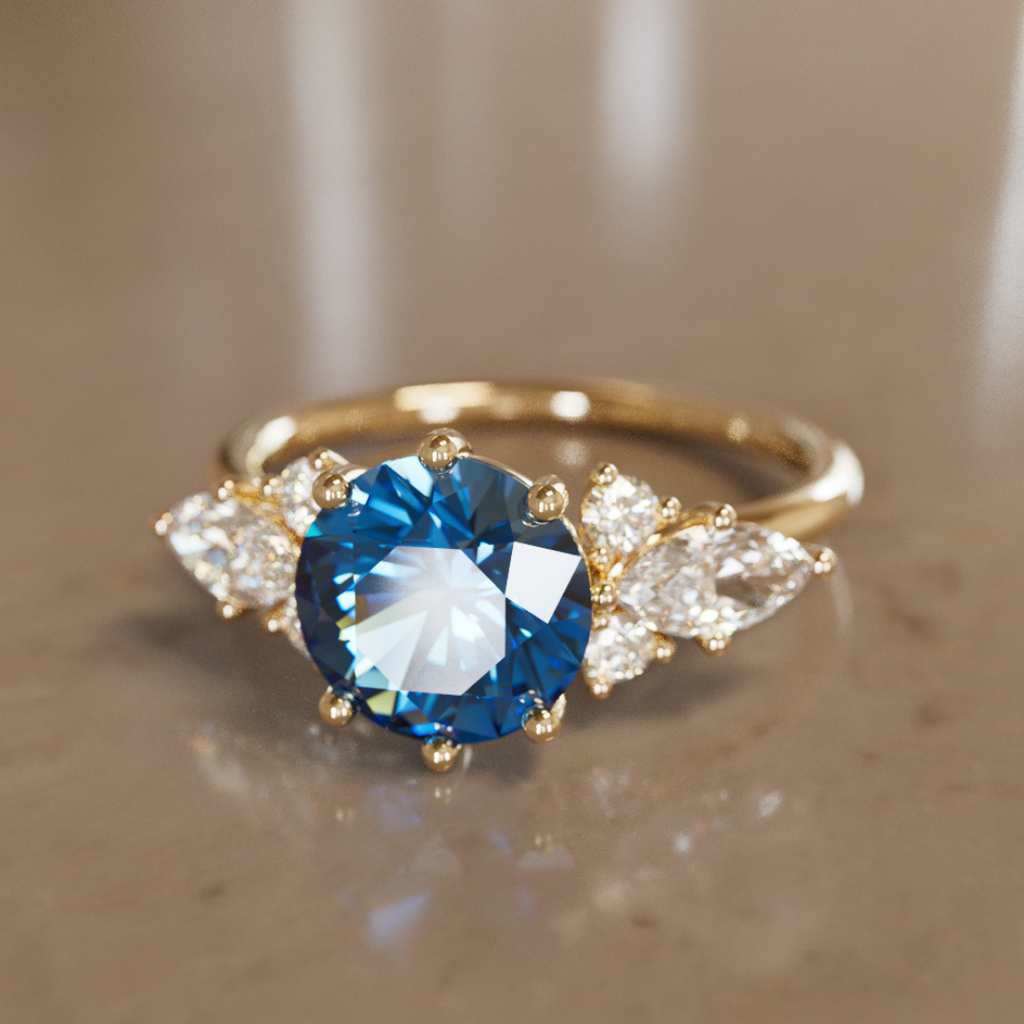 Fairytale Engagement Ring with Round Blue Sapphire and Diamonds By Valley Rose