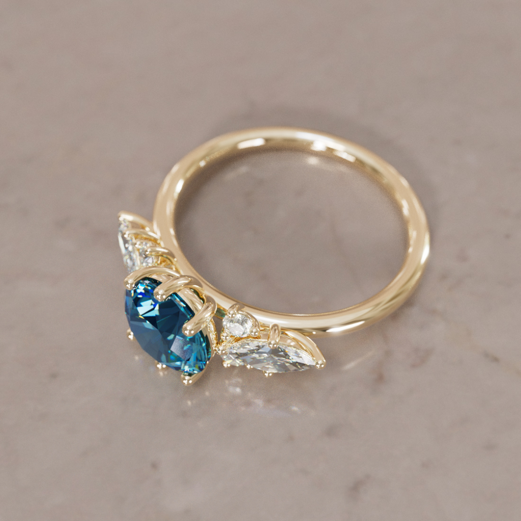 Fairytale Engagement Ring with Round Blue Sapphire and Diamonds By Valley Rose