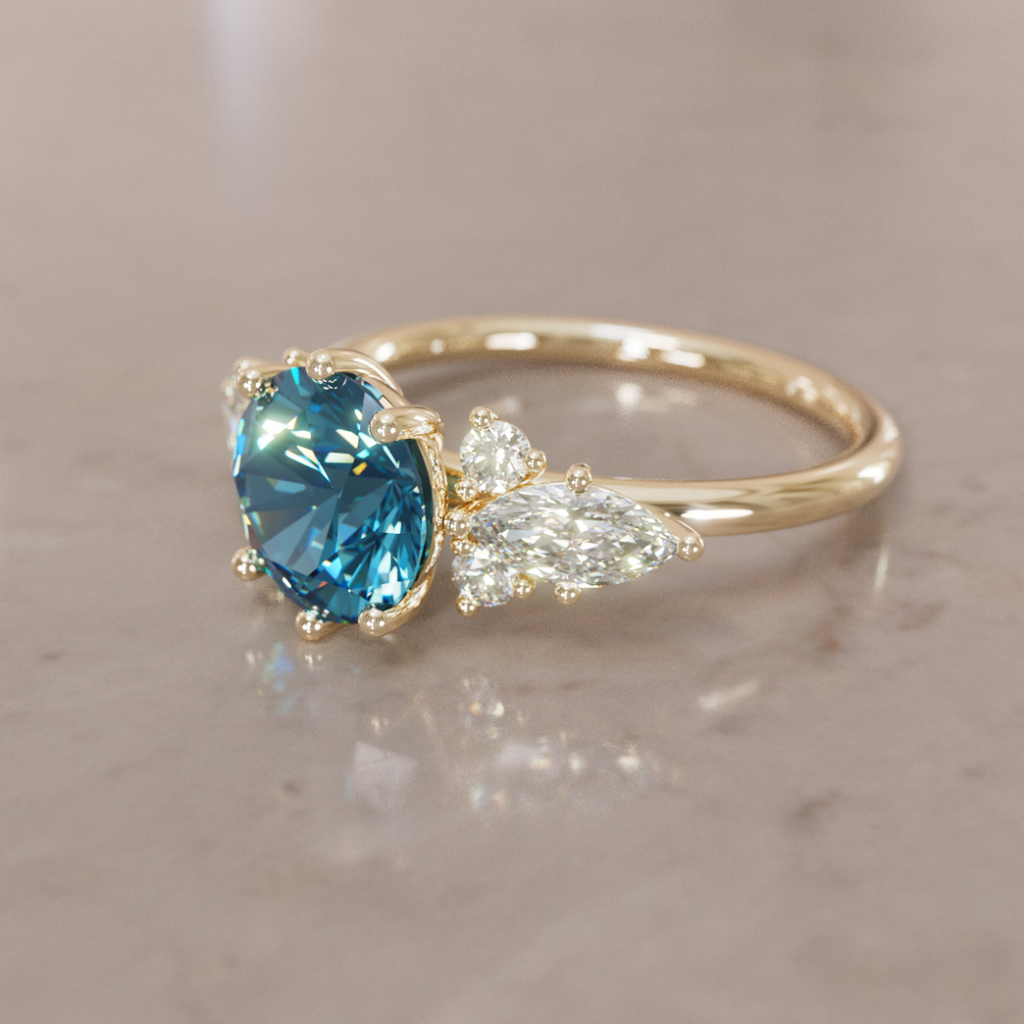 Fairytale Engagement Ring with Round Blue Sapphire and Diamonds By Valley Rose