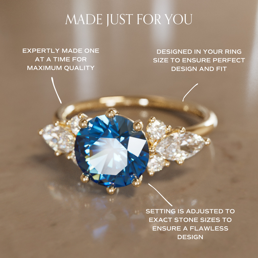 Fairytale Engagement Ring with Round Blue Sapphire and Diamonds By Valley Rose