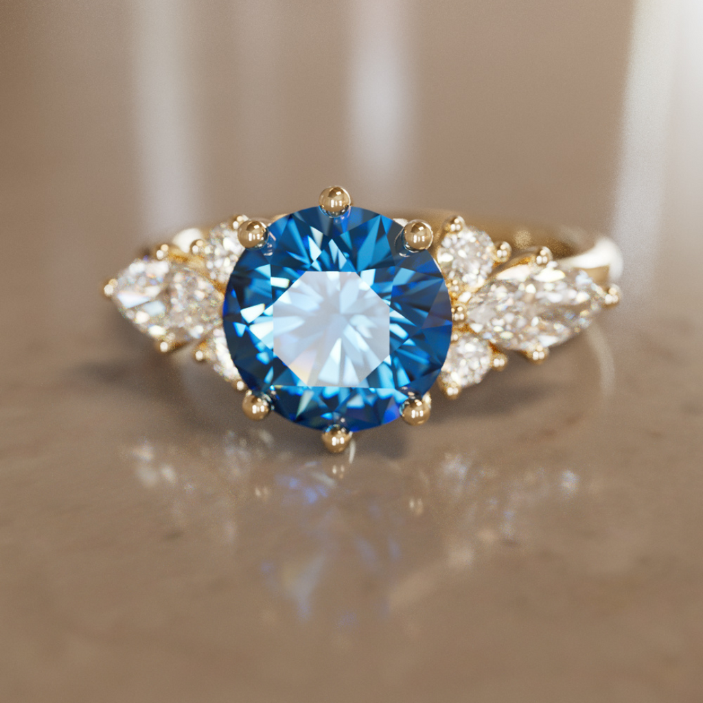 Fairytale Engagement Ring with Round Blue Sapphire and Diamonds By Valley Rose