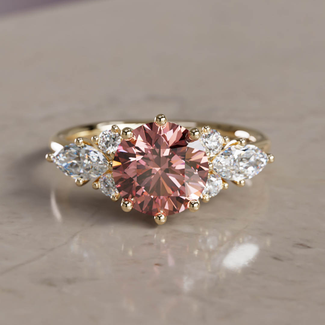 Fairytale Engagement Ring with Round Pink Diamond and Marquise Diamonds By Valley Rose