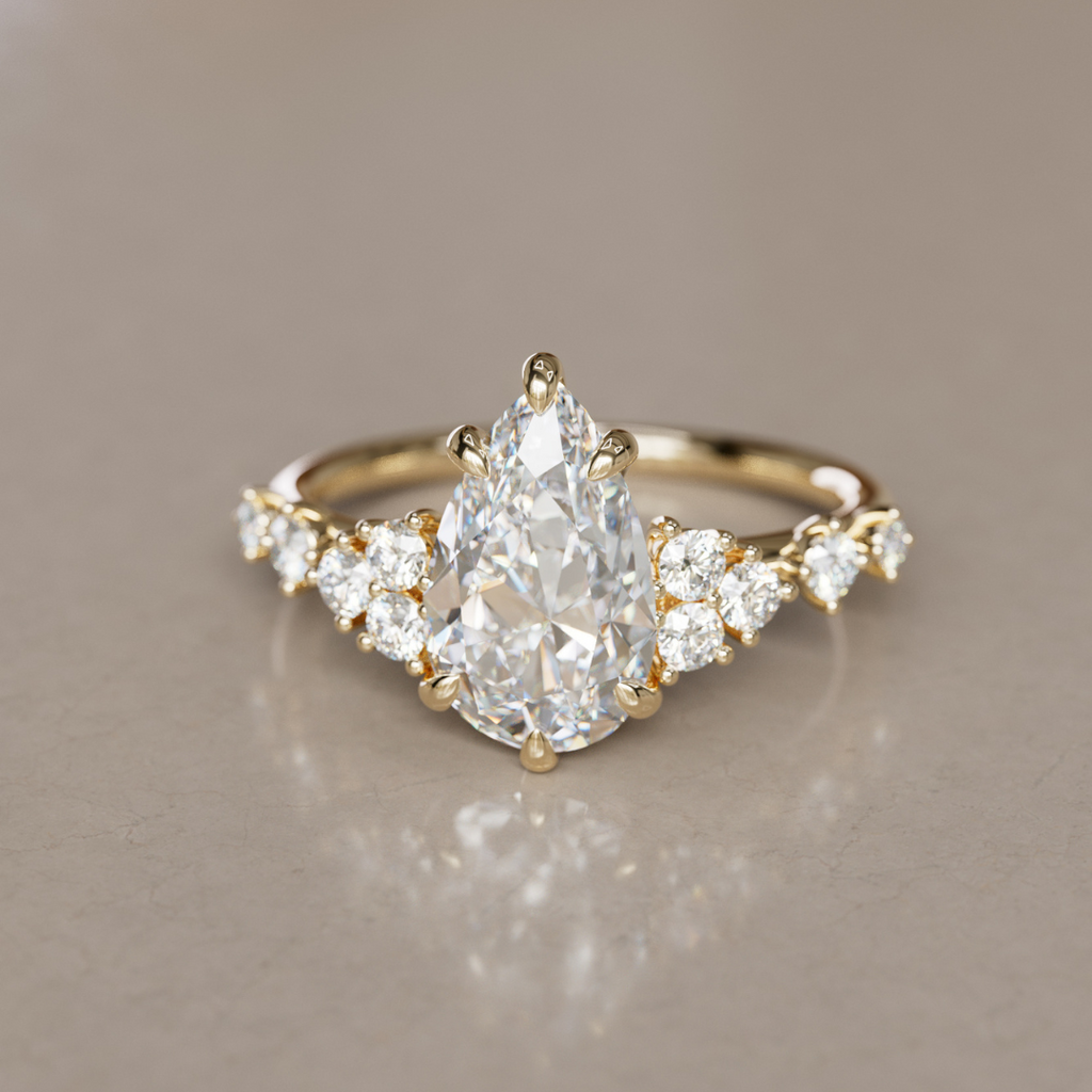 Fairytale Engagement Ring with Unique Pear Diamond By Valley Rose