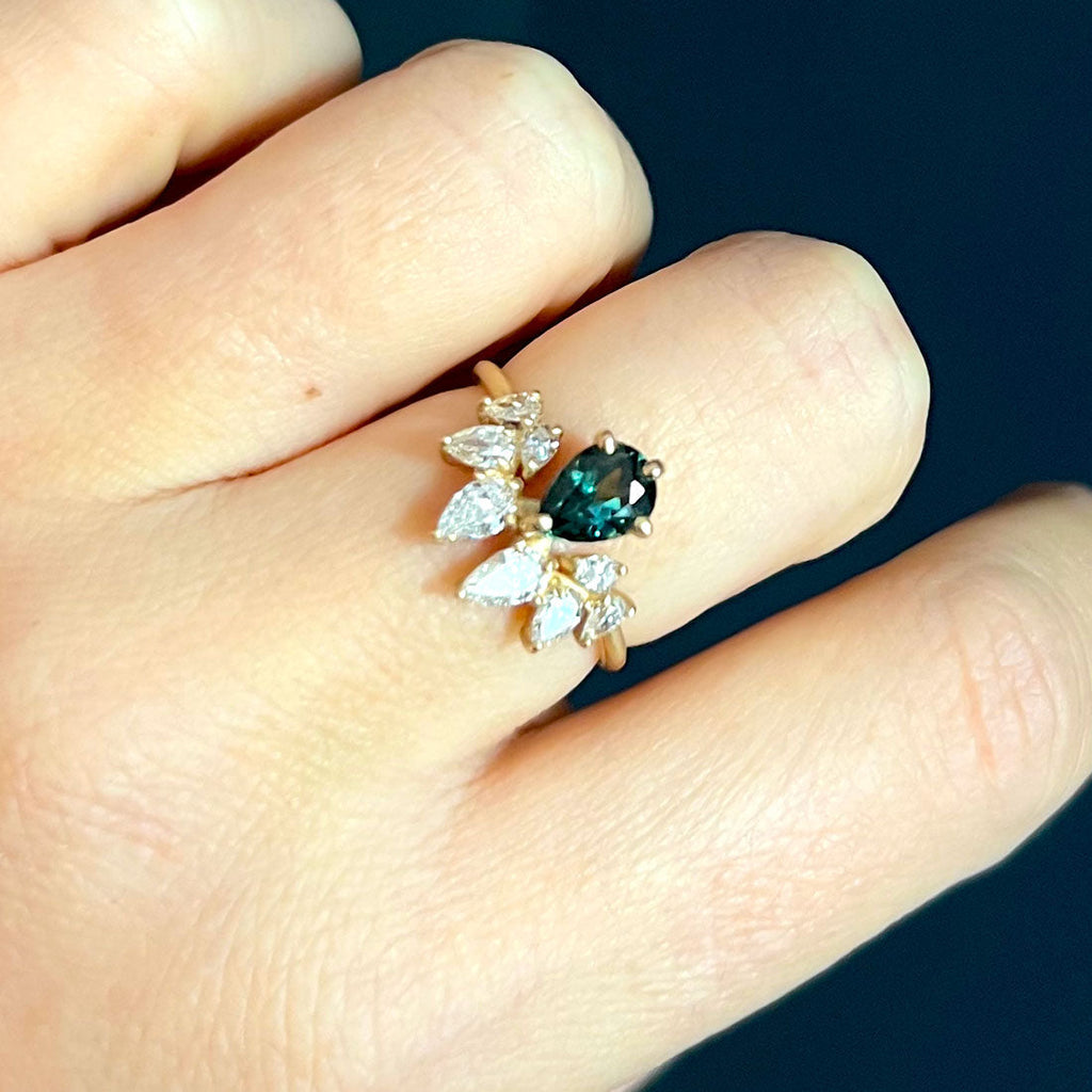 Fairytale Fantasy Pear Shaped Teal Sapphire Engagement Ring By Valley Rose