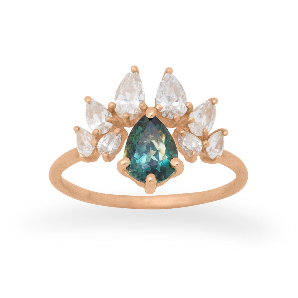 Fairytale Fantasy Pear Shaped Teal Sapphire Engagement Ring By Valley Rose