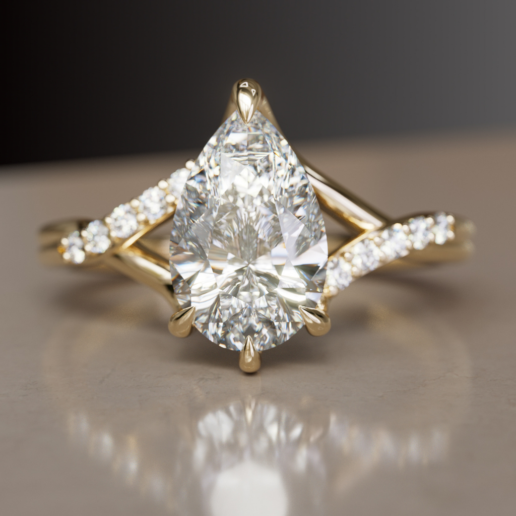 Fairytale Pear Engagement Ring with Diamonds and Split Shank By Valley Rose