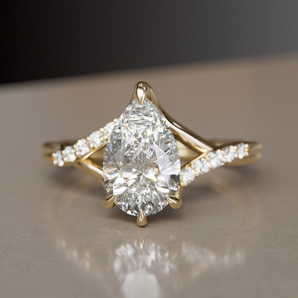 Fairytale Pear Engagement Ring with Diamonds and Split Shank By Valley Rose