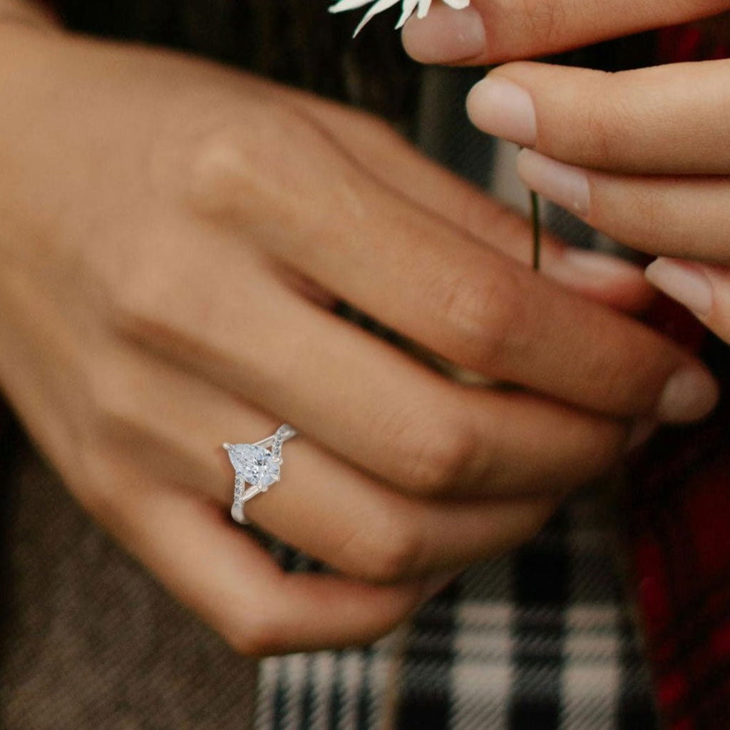 Fairytale Pear Engagement Ring with Diamonds and Split Shank By Valley Rose