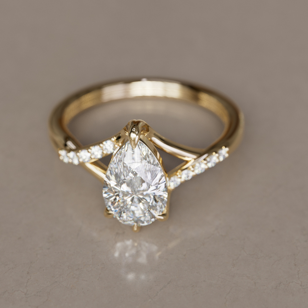 Fairytale Pear Engagement Ring with Diamonds and Split Shank By Valley Rose