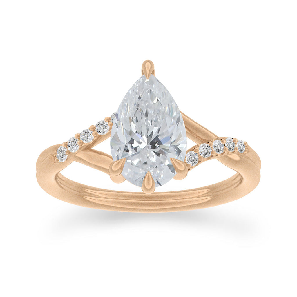 Fairytale Pear Engagement Ring with Diamonds and Split Shank By Valley Rose