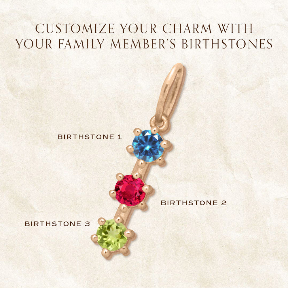 Custom Family Birthstone Charm, Pick Your 3 Gemstones By Valley Rose Ethical Jewelry