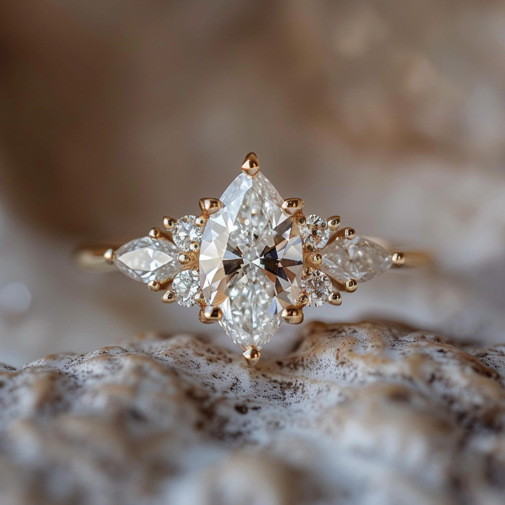 Fantasy Engagement Ring with Marquise Diamonds By Valley Rose