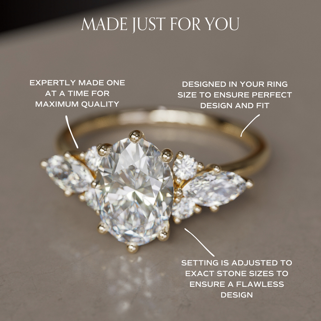 Fantasy Engagement Ring with Oval Diamond and Marquise Diamonds By Valley Rose