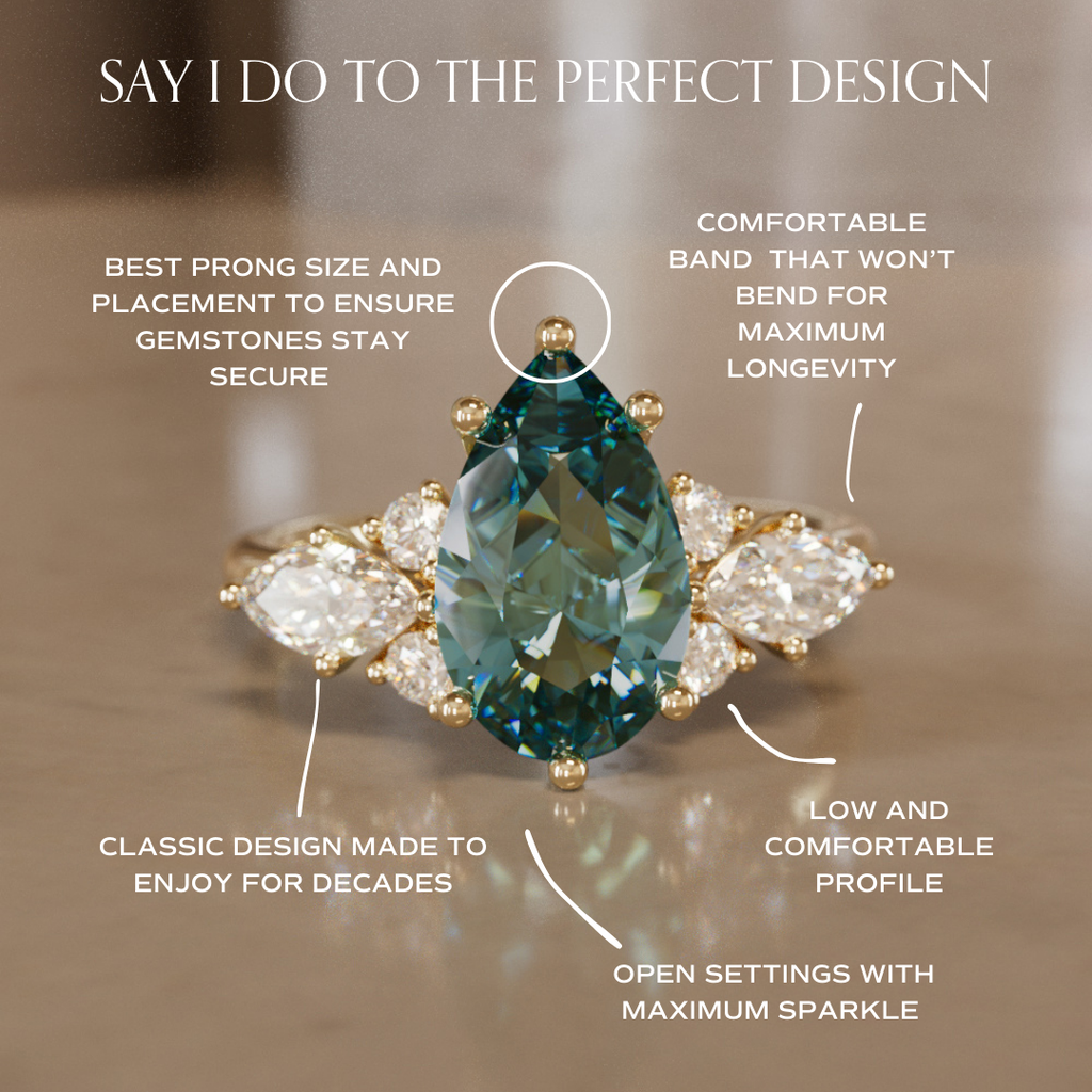 Fantasy Engagement Ring with Pear Shape Teal Sapphire and Diamonds By Valley Rose