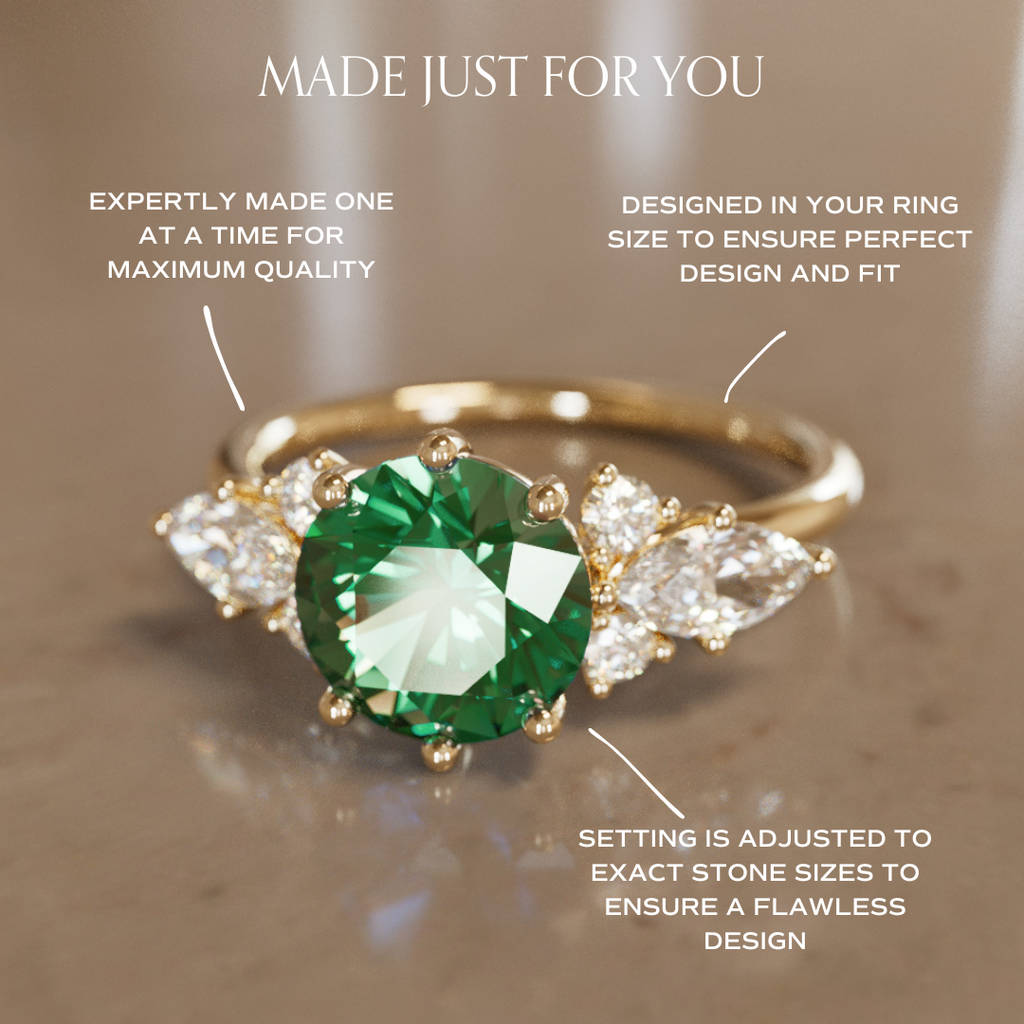 Fantasy Engagement Ring with Round Green Sapphire and Diamonds By Valley Rose