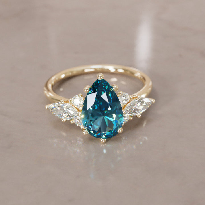 Fantasy sapphire and diamonds engagement ring with Pear Blue Sapphire By Valley Rose