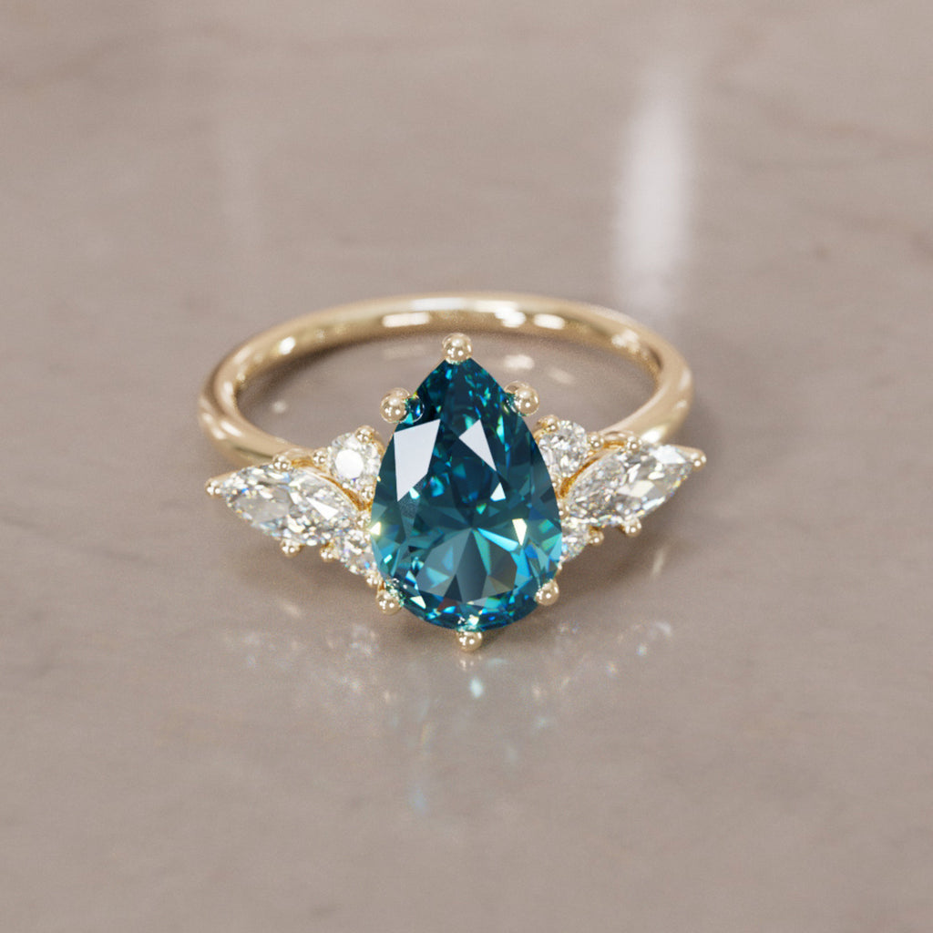 Fantasy sapphire and diamonds engagement ring with Pear Blue Sapphire By Valley Rose