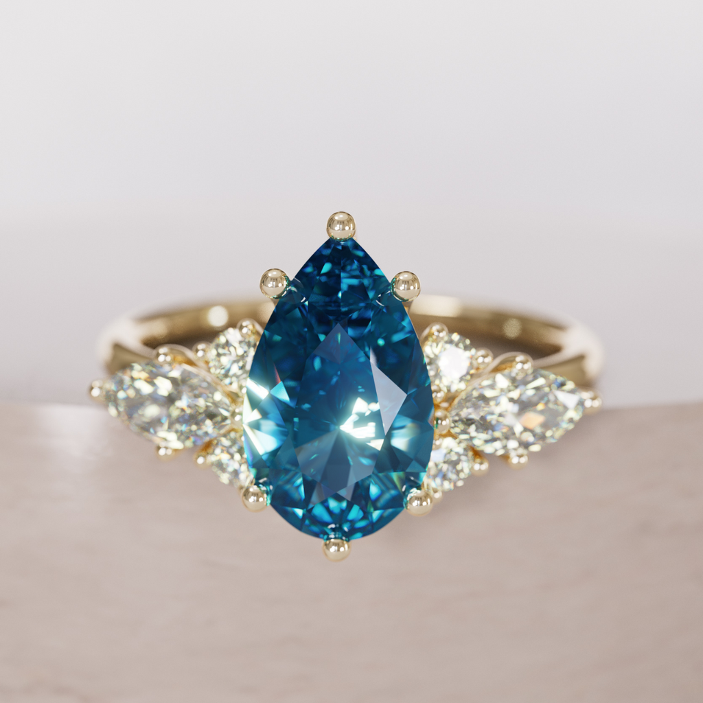 Fantasy sapphire and diamonds engagement ring with Pear Blue Sapphire By Valley Rose