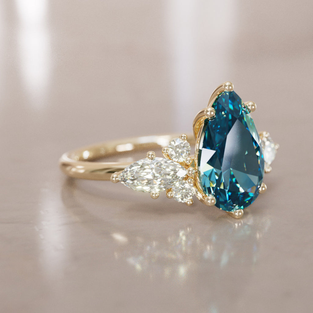 Fantasy sapphire and diamonds engagement ring with Pear Blue Sapphire By Valley Rose