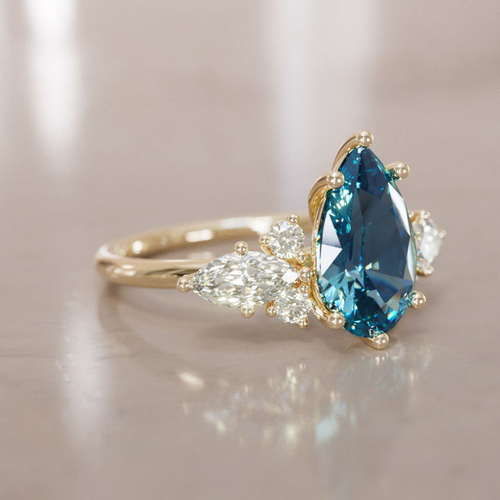 Fantasy sapphire and diamonds engagement ring with Pear Blue Sapphire By Valley Rose