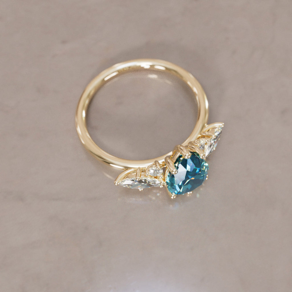 Fantasy sapphire and diamonds engagement ring with Pear Blue Sapphire By Valley Rose