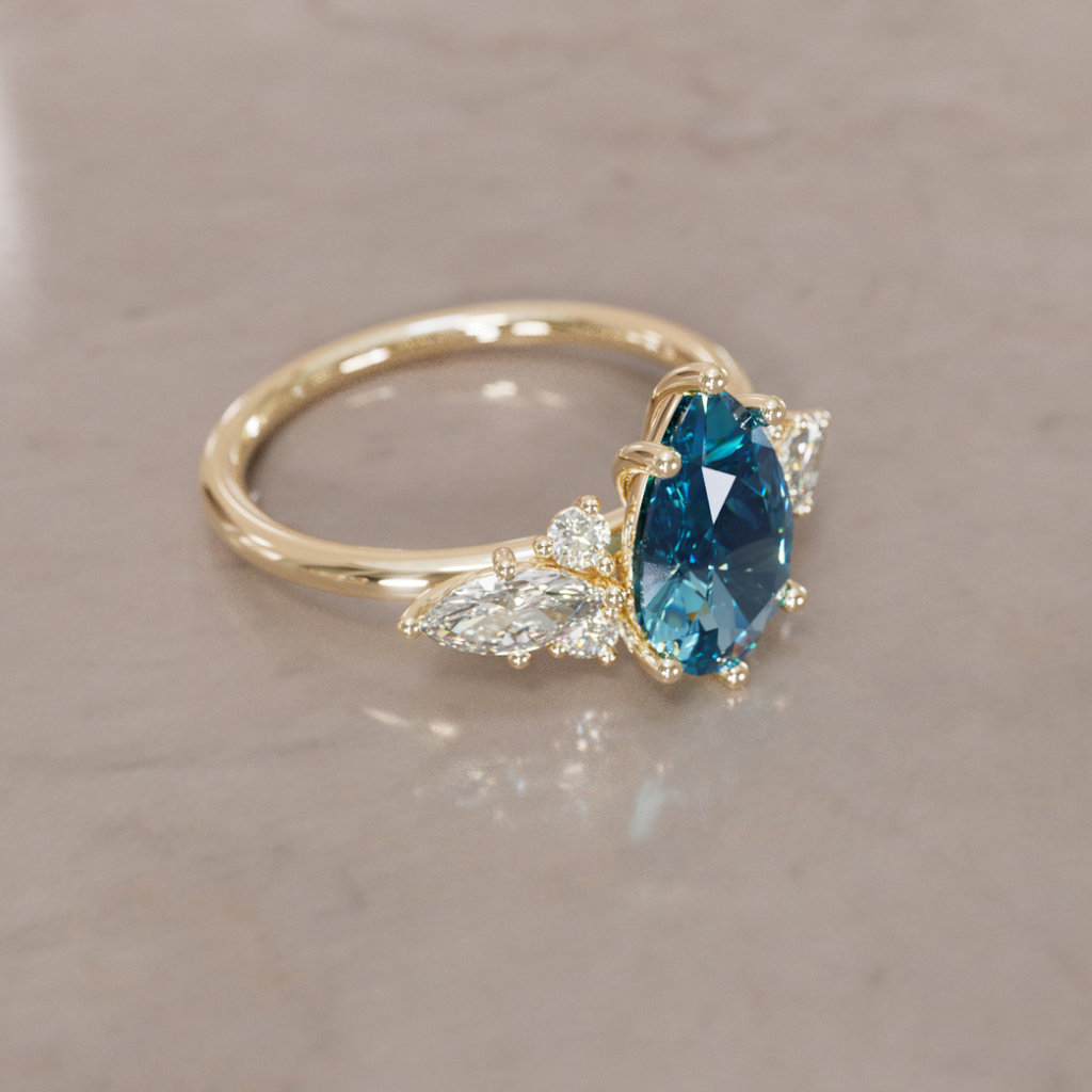 Fantasy sapphire and diamonds engagement ring with Pear Blue Sapphire By Valley Rose