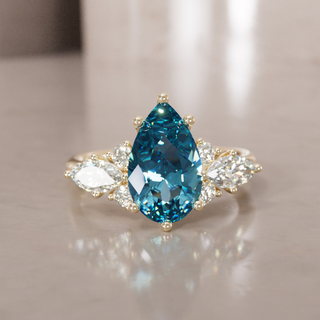 Fantasy sapphire and diamonds engagement ring with Pear Blue Sapphire By Valley Rose