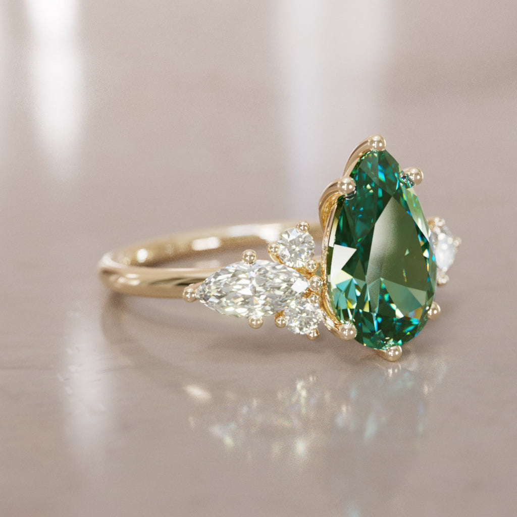 Fantasy Sapphire and Diamonds Engagement Ring with Pear Green Sapphire By Valley Rose