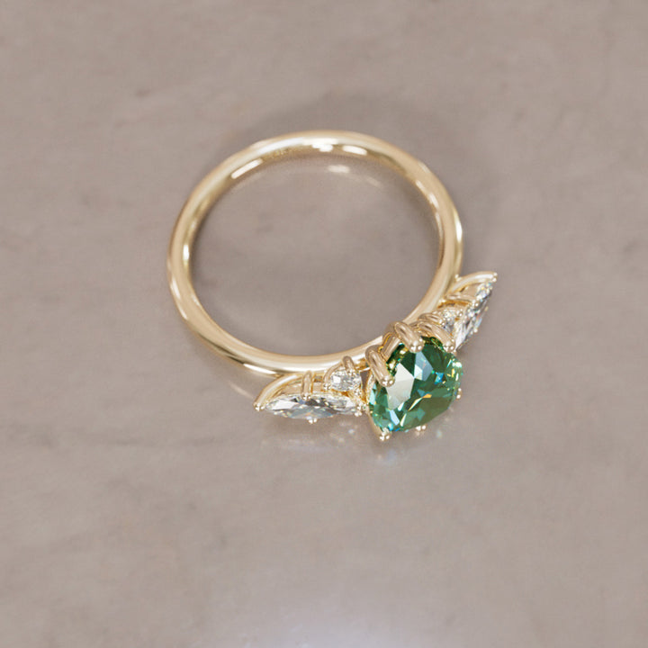 Fantasy Sapphire and Diamonds Engagement Ring with Pear Green Sapphire By Valley Rose