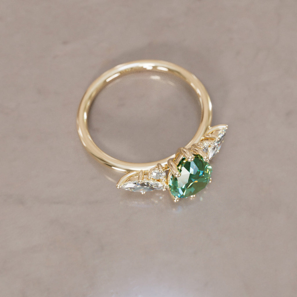 Fantasy Sapphire and Diamonds Engagement Ring with Pear Green Sapphire By Valley Rose
