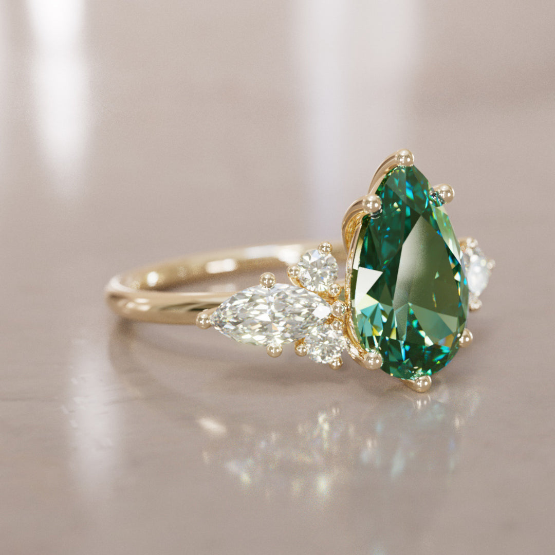 Fantasy Sapphire and Diamonds Engagement Ring with Pear Green Sapphire By Valley Rose