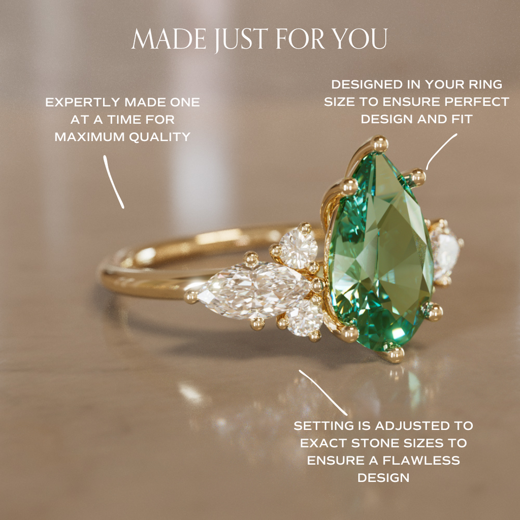 Fantasy Sapphire and Diamonds Engagement Ring with Pear Green Sapphire By Valley Rose