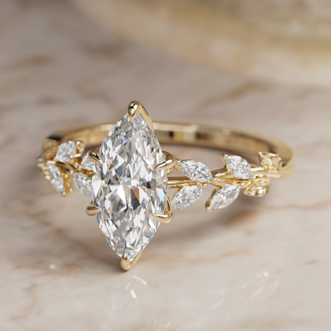 Farren Marquise Labor-Diamant Verlobungsring Märchenblume Naturinspiriert