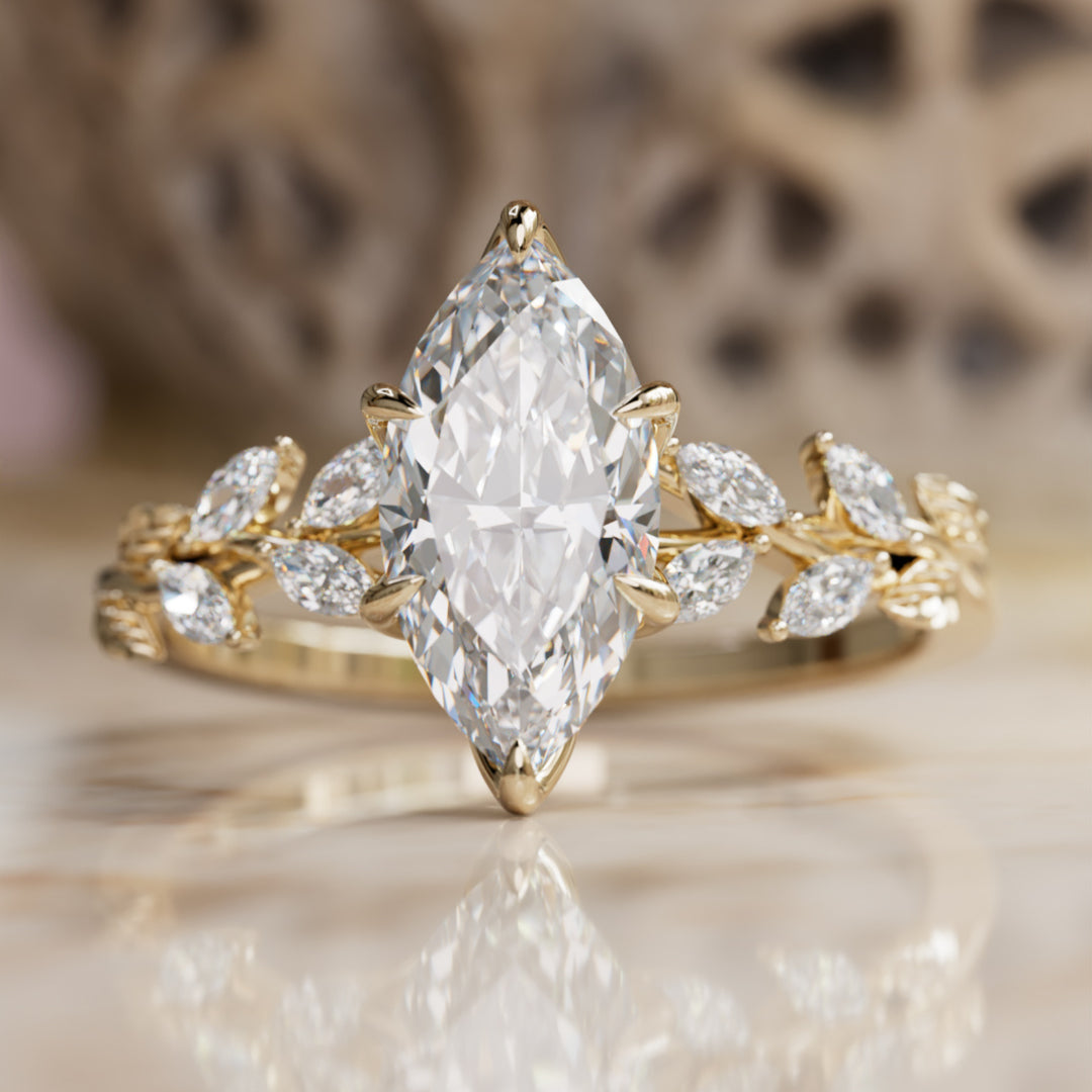 Farren Marquise Labor-Diamant Verlobungsring Märchenblume Naturinspiriert