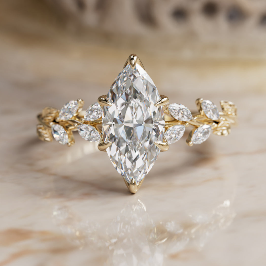 Farren Marquise Labor-Diamant Verlobungsring Märchenblume Naturinspiriert