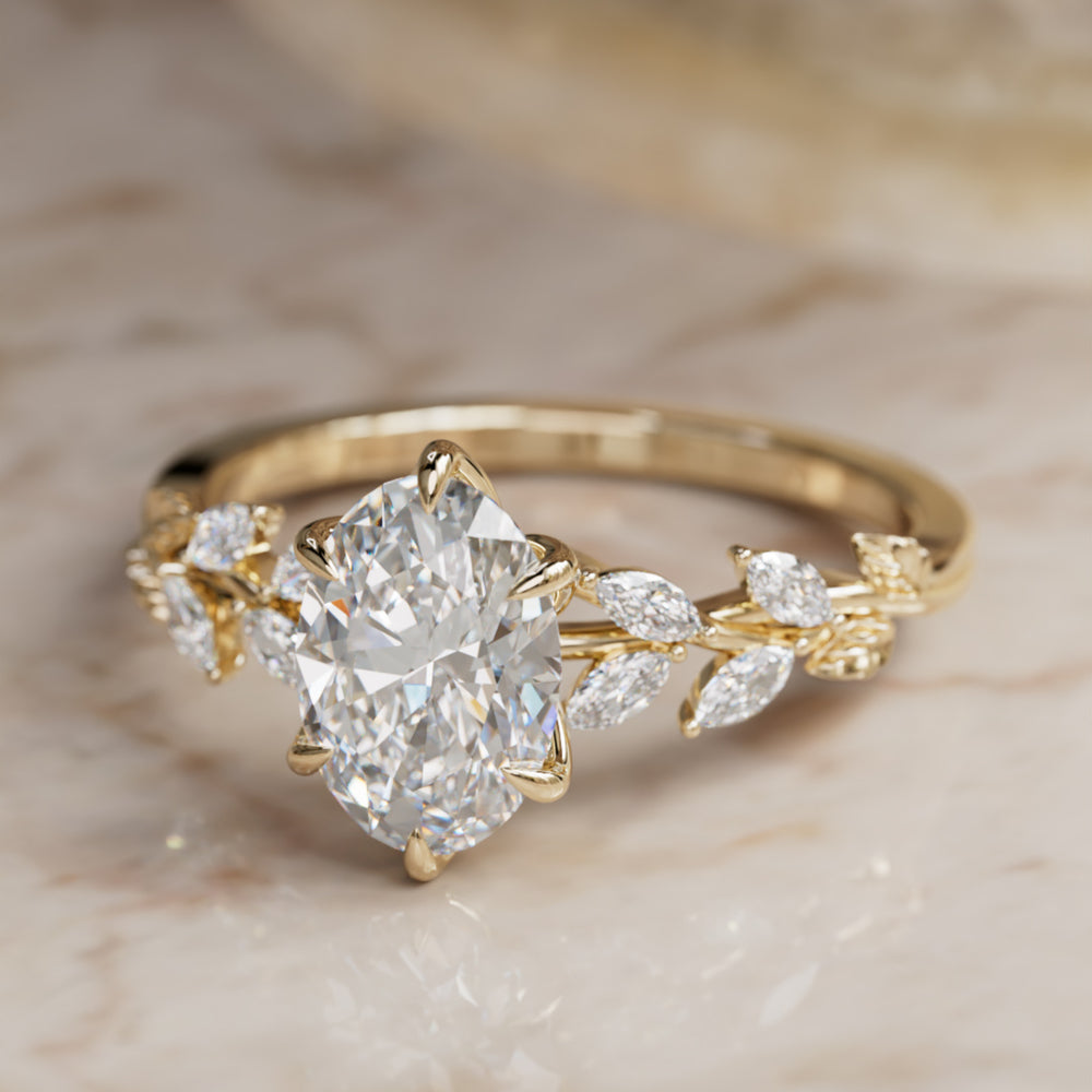 Farren Oval Lab Diamond Engagement Fairy Flower Ring Nature Inspired By Valley Rose