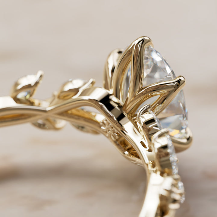 Farren Oval Lab Diamond Engagement Fairy Flower Ring Nature Inspired By Valley Rose