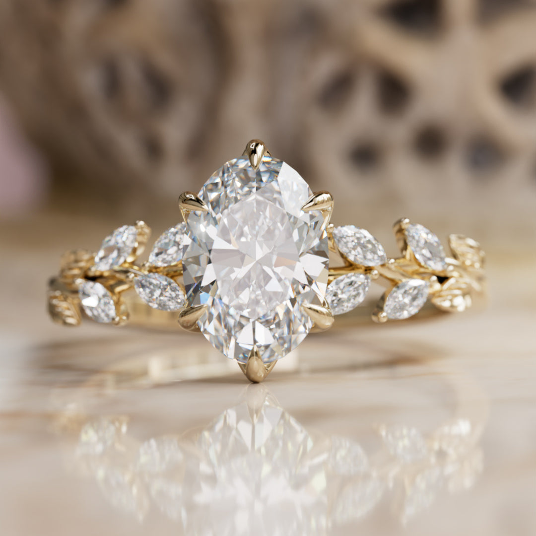 Farren Oval Lab Diamond Engagement Fairy Flower Ring Nature Inspired By Valley Rose