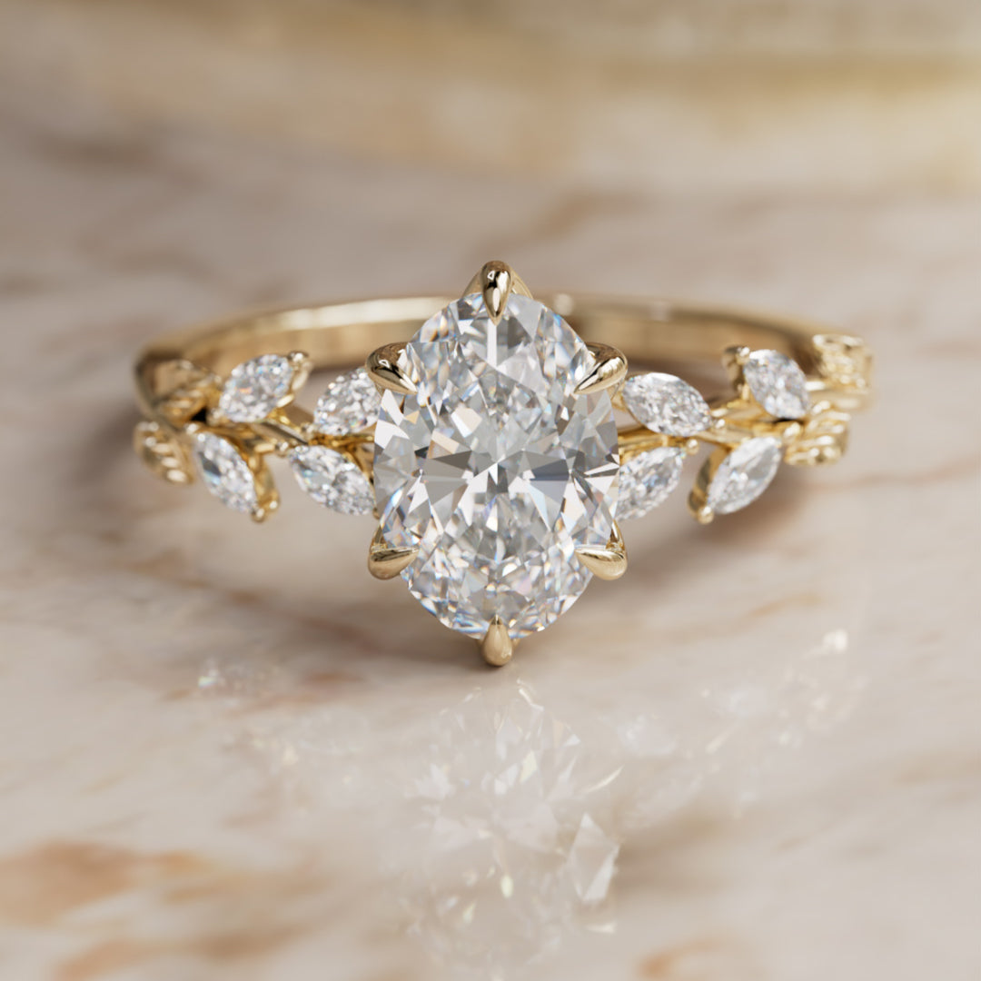 Farren Oval Lab Diamond Engagement Fairy Flower Ring Nature Inspired By Valley Rose