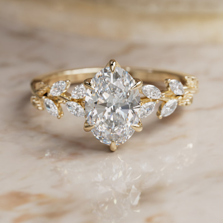 Farren Oval Lab Diamond Engagement Fairy Flower Ring Nature Inspired By Valley Rose